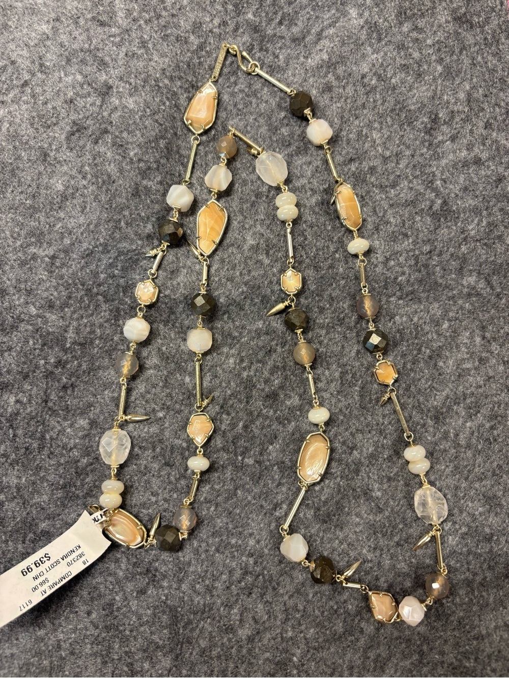 Kendra Scott Neutral Agate and Crystal Beaded 17” Long Necklace - Gold Accents